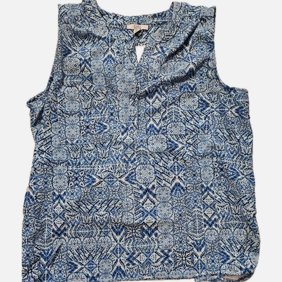 croft & barrow Tops - Croft & Barrow Blouse Womens PXL Sleeveless Keyhole Tie Hem Boho Print Top NEW